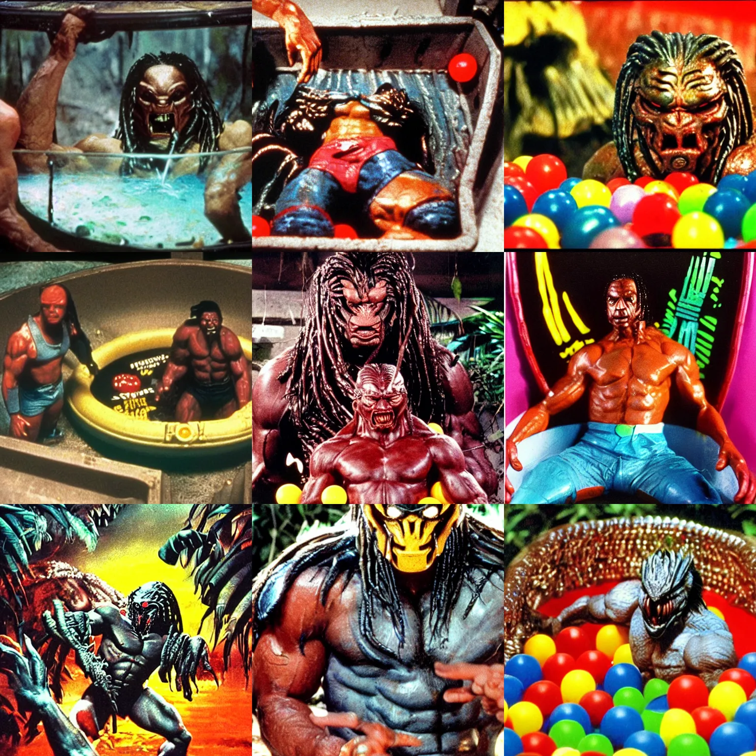 Prompt: predator!!!!!!!!!!!!, 1 9 8 7, movie, ballpit