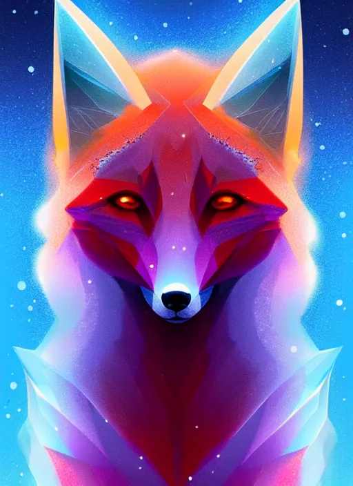 Prompt: symmetry!! product render poster vivid colors divine proportion fox, ice and snow, glowing fog intricate, elegant, highly detailed, digital painting, artstation, concept art, smooth, sharp focus, illustration,