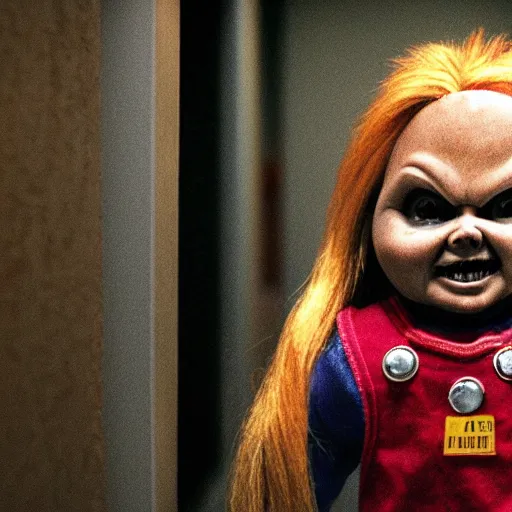 Prompt: chucky the killer doll standing in the hallway