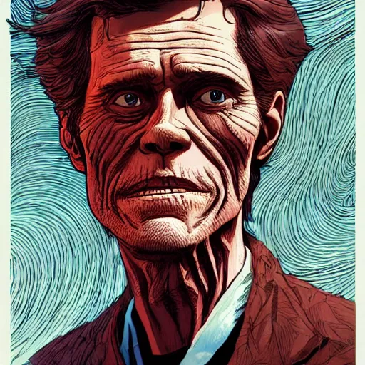 Image similar to Willem Dafoe covered in dirt chilling 2d illustration by Feng Zhu and Loish and Laurie Greasley, Victo Ngai, Andreas Rocha, John Harris, artstation, sharp focus