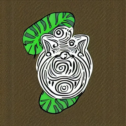 Image similar to tattoo sketch, one eyed cat, monstera deliciosa, a draft, organic ornament, maori, vector