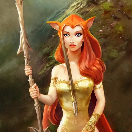 Image similar to elven princess character portrait by frank frazetta - wearing a dress, holding a staff, fantasy, dungeons & dragons, sharp focus, beautiful, artstation contest winner, detailed