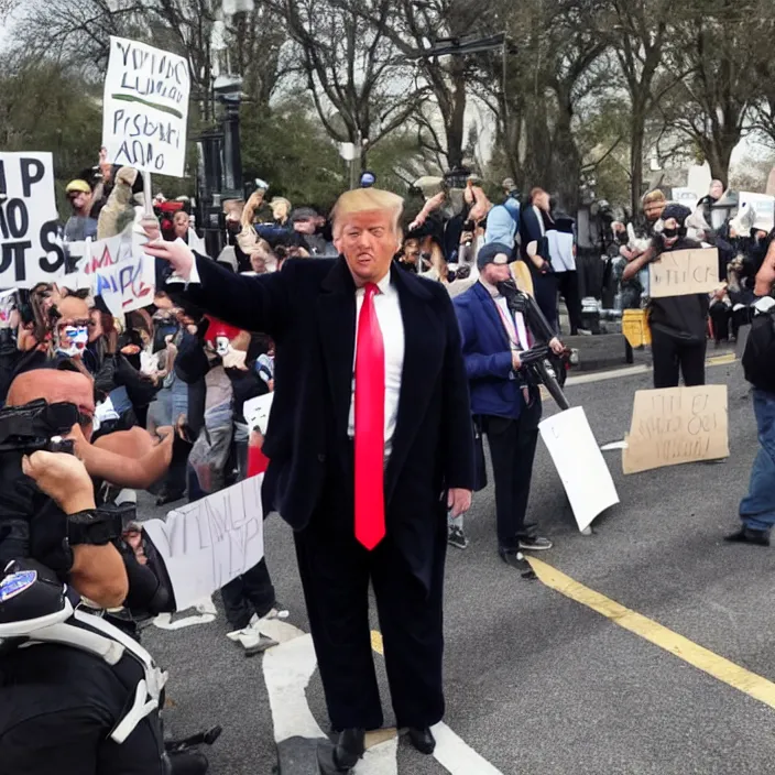 Prompt: a photo of donald trump with a gun in a protest