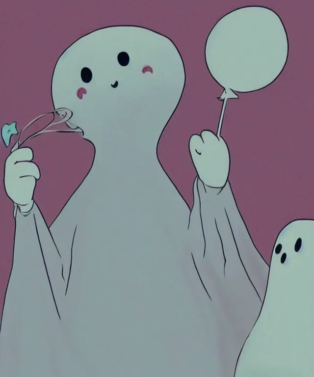 Image similar to cute ghost holding a balloon, anime, cartoon