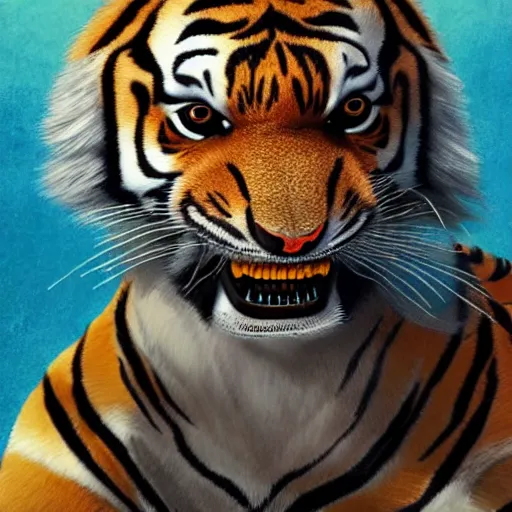 Prompt: a photorealistic picture of a tiger dunking a basketball comic book illustration Trending on Artstation, featured on Behance, well-rendered, fine detail, extra crisp image, Unreal Engine, 4K HD