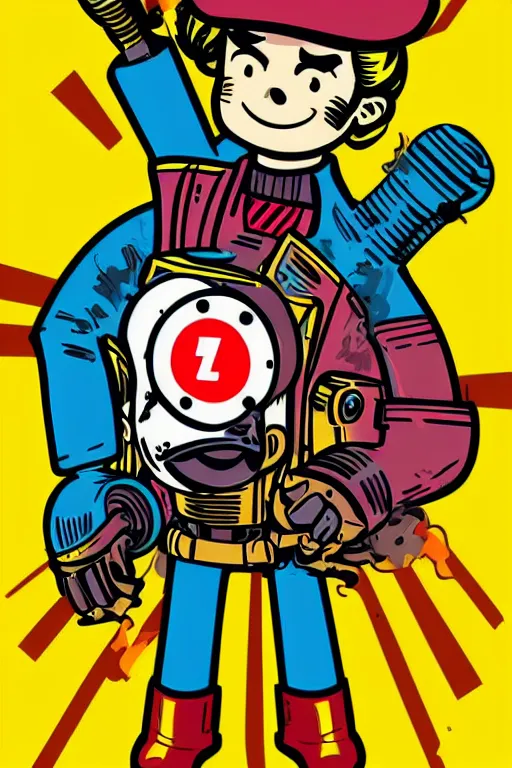 Image similar to fallout 7 6 retro futurist illustration art by butcher billy, sticker, colorful, illustration, highly detailed, simple, smooth and clean vector curves, no jagged lines, vector art, smooth andy warhol style