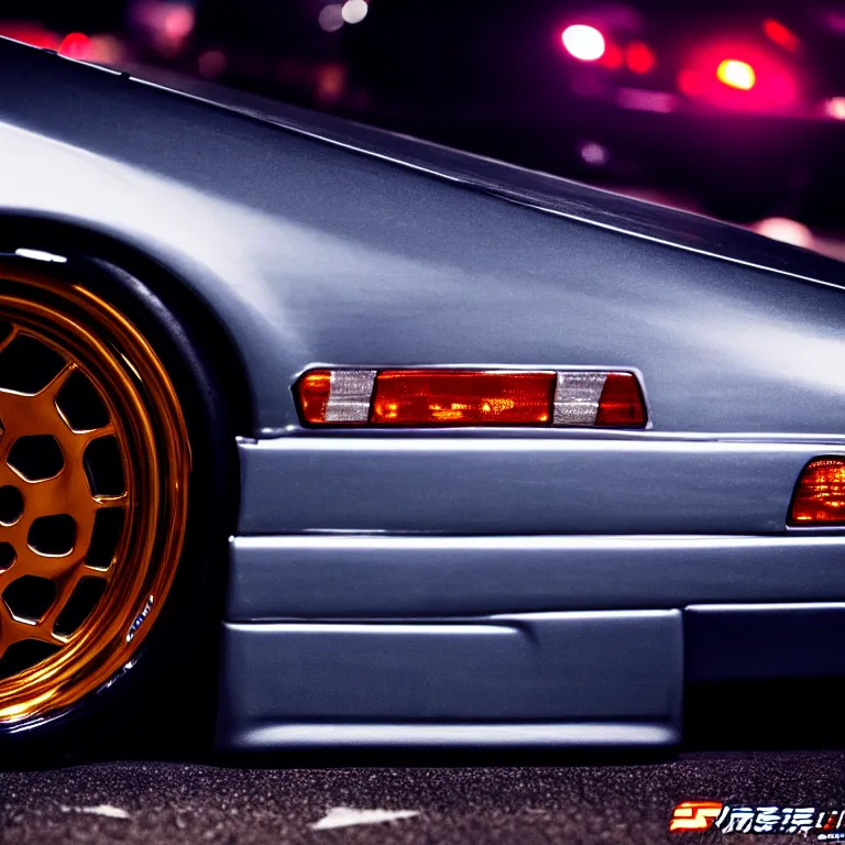 Prompt: close-up-photo JZX100 turbo illegal roadside night meet, work-wheels, Shibuya shibuya, cinematic color, photorealistic, deep dish wheels, highly detailed night photography