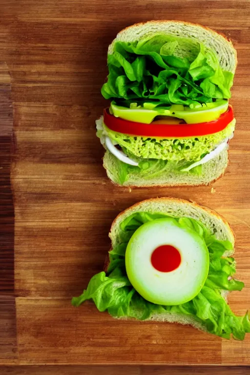 Image similar to alien sandwich, yellow meat and lettuce