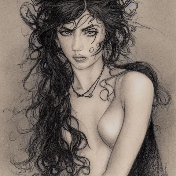 Image similar to a highly detailed portrait of jamie alexander in the style of luis royo and in the style of charles dana gibson.