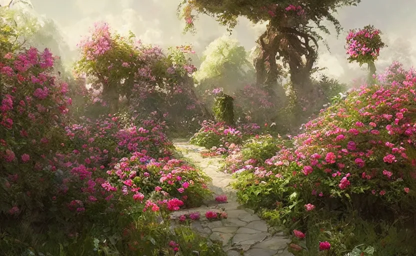 Image similar to a beautiful painting of a rose garden, Greg Rutkowski, digital art