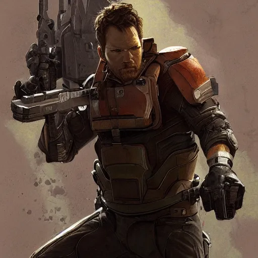 Image similar to chris pratt as the gordon freeman from half life, unreal engine, sci fi, intricate, elegant, highly detailed, digital painting, artstation, concept art, matte, sharp focus, illustration, art by greg rutkowski and alphonse mucha