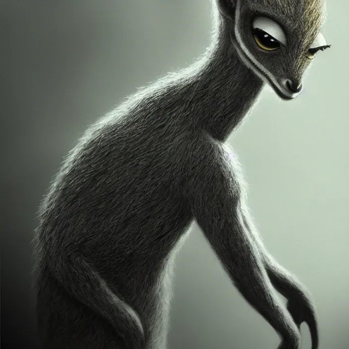 Image similar to cinematic portrait of a cute dik dik monster, chalk, masterpiece, trending on artstation, featured on pixiv, cinematic composition, dramatic pose, beautiful lighting, sharp details, hyper-detailed, HD, HDR, 4K, 8K, art by Basil Gogos