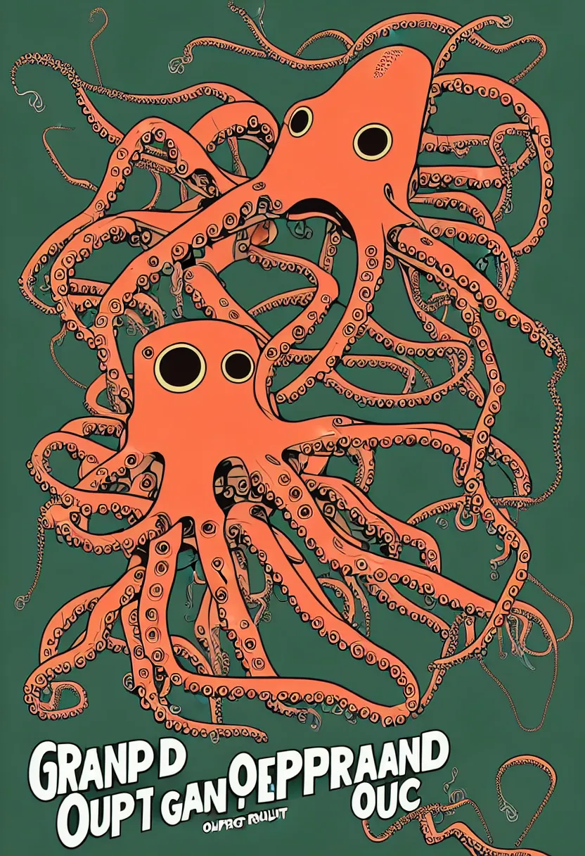 Prompt: concert poster for 'Grandpa Finger', dying robot octopus, vector art, 8k, highly detailed illustration