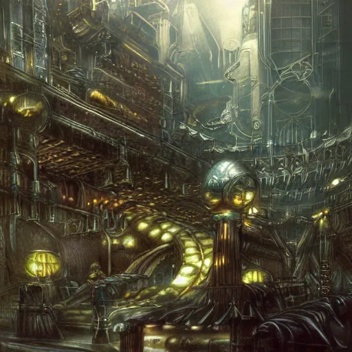 Prompt: conceptual art from from final fantasy 7, the steam punk city midgard by master artist yoshitaka amano