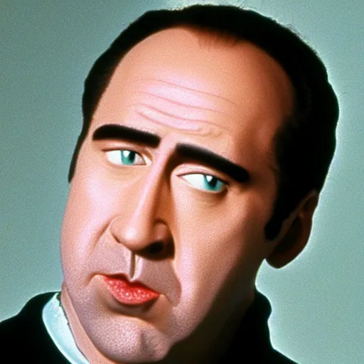 Image similar to a still from a film, Homer Simpson played by Nicolas Cage