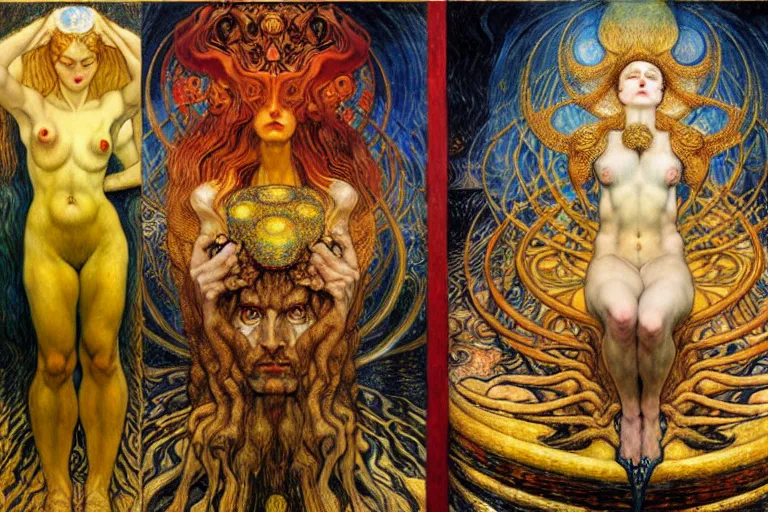 Image similar to Divine Chaos Engine by Karol Bak, Jean Delville, William Blake, Gustav Klimt, and Vincent Van Gogh, symbolist, visionary