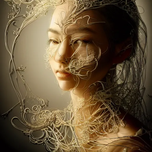 Prompt: the portrait of an incredibly beautiful, graceful, elegant, and sophisticated young woman made of garlic bulbs, an ultrafine detailed illustration by kim jung gi, intricate linework, bright colors, final fantasy, behance contest winner, vanitas, angular, altermodern, unreal engine 5 highly rendered, global illumination, radiant light, detailed and intricate environment