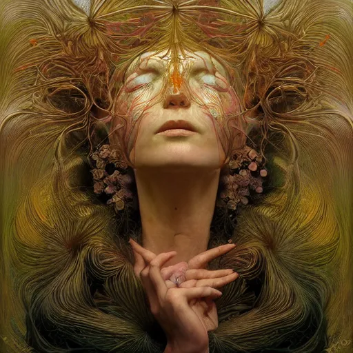 Image similar to bjork by zdzisław beksinski, iris van herpen, raymond swanland and alphonse mucha. highly detailed, hyper - real, beautiful