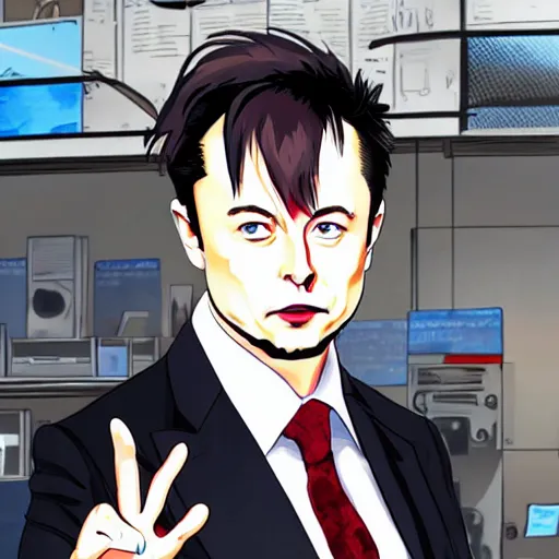 Image similar to Elon musk as a demon Modern anime style