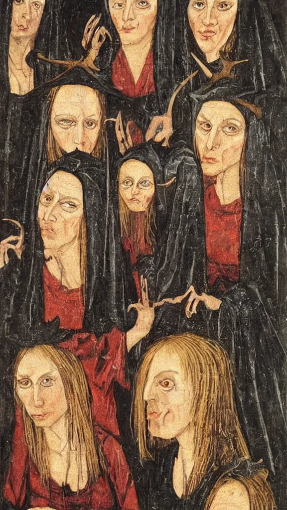 Image similar to witches with haunting eyes, medieval painting