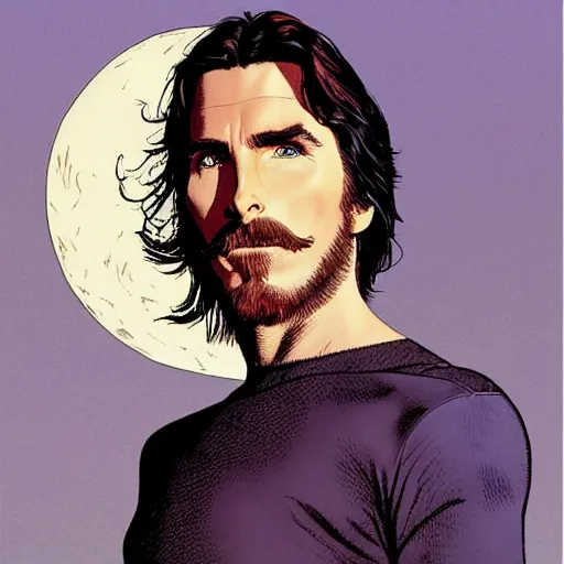 Image similar to christian bale retro minimalist portrait by jean giraud, moebius starwatcher comic, 8 k