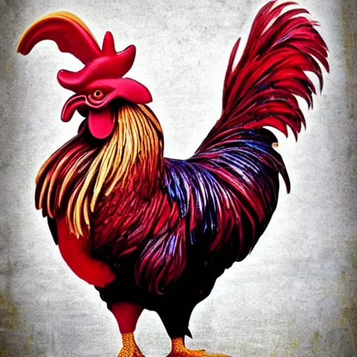 Image similar to fantasy art ultra detailed photo of the most interesting rooster king in all it's glory