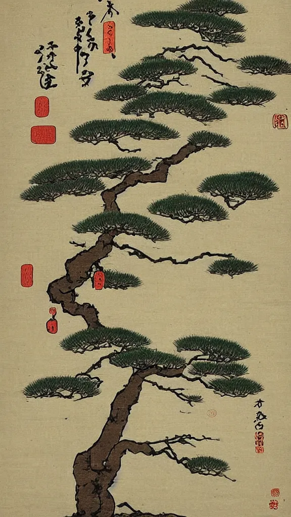 Prompt: a light bulb with a bonsai tree inside. The tree has white flowers on it. Shin-hanga, ukiyo-e.