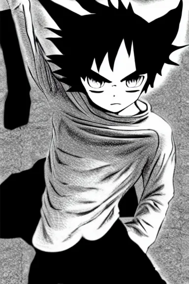 Prompt: attractive little boy in cat suit, black and white artwork made by kentaro miura and yoshihiro togashi and ilya kuvshinov