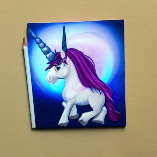 Image similar to a tiny evil pet unicorn, fantasy art