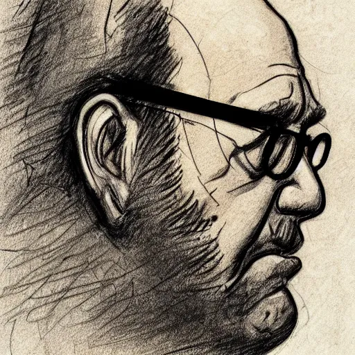 Prompt: a realistic yet scraggly portrait sketch of the side profile of a stern and sophisticated george costanza, trending on artstation, intricate details, in the style of frank auerbach, in the style of sergio aragones, in the style of martin ansin, in the style of david aja, in the style of mattias adolfsson