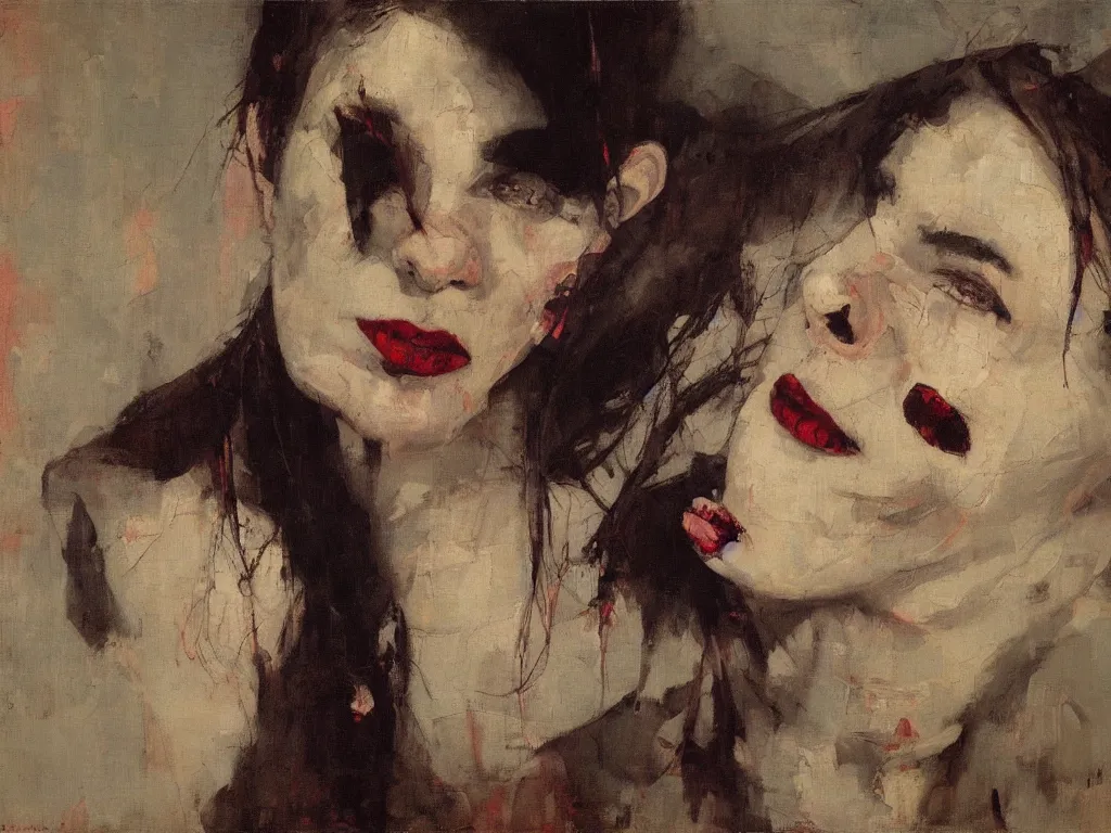 Image similar to vampire portrait, night, denis sarazhin, vrubel, oil on canvas