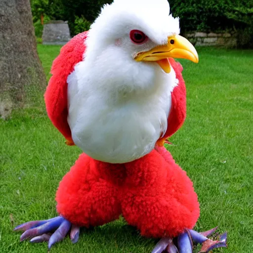 Prompt: you wake up to see the funky chicken standing over you with a wicked grin on his beak