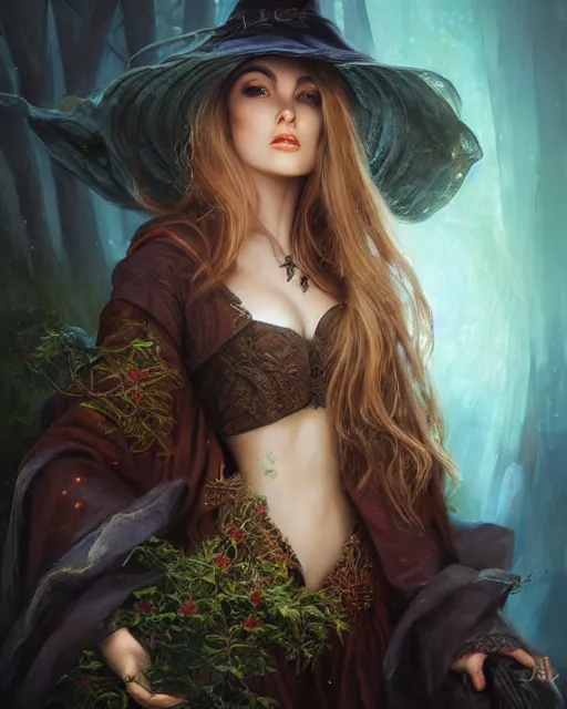 Prompt: a beautiful female witch, 8 k, hyperrealistic, hyperdetailed, fantasy portrait by laura sava