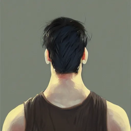 Image similar to Portrait of a man by Greg Rutkowski, he is about 30 years old, indian, cybernetic eyes implants, messy long black hair, slim and tall, he is wearing utilitarian beige black jumpsuit, highly detailed portrait, digital painting, artstation, concept art, smooth, sharp foccus ilustration, Artstation HQ.