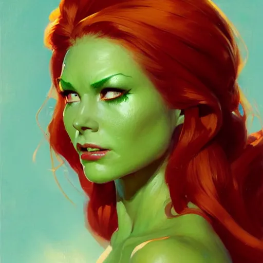 Image similar to Greg Manchess portrait painting of Poison Ivy as Overwatch character, medium shot, asymmetrical, profile picture, Organic Painting, sunny day, Matte Painting, bold shapes, hard edges, street art, trending on artstation, by Huang Guangjian and Gil Elvgren and Sachin Teng