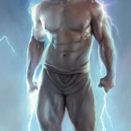 Image similar to benjamin netanyahu as a buff greek god of lightning, shooting lightning bolts from hands, highly detailed, ultra clear, by artgerm and greg rutkowski