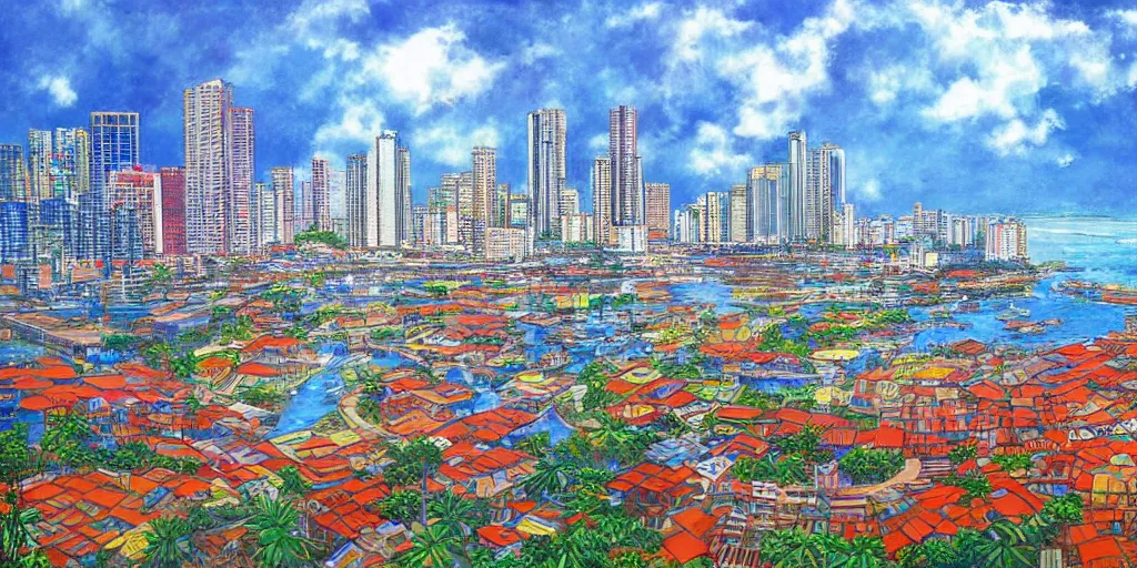 Image similar to colombo sri lanka cityscape, ocean, art by Hayao Miyazaki