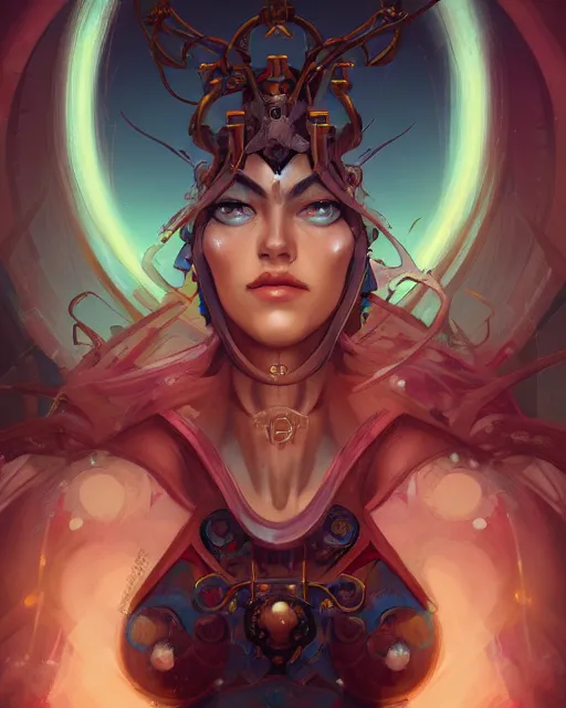 Prompt: portrait of a beautiful cybernetic empress, by pete mohrbacher and artgerm and wlop, digital art, highly detailed, intricate, fantasy, mystical, sharp focus, Trending on Artstation HQ, deviantart, unreal engine 5, 4K UHD image