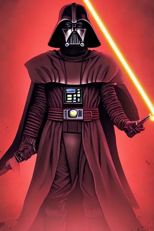 Prompt: darth revan, by moebius and dan mumford, monochrome background, colorful comics style