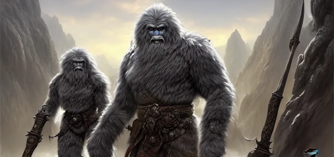 Image similar to d & d concept art matte painting yeti warrior in the style of stefan kostic, realistic, sharp focus, 8 k high definition, insanely detailed, intricate, mysterious, art by stanley lau and artgerm and luis royo