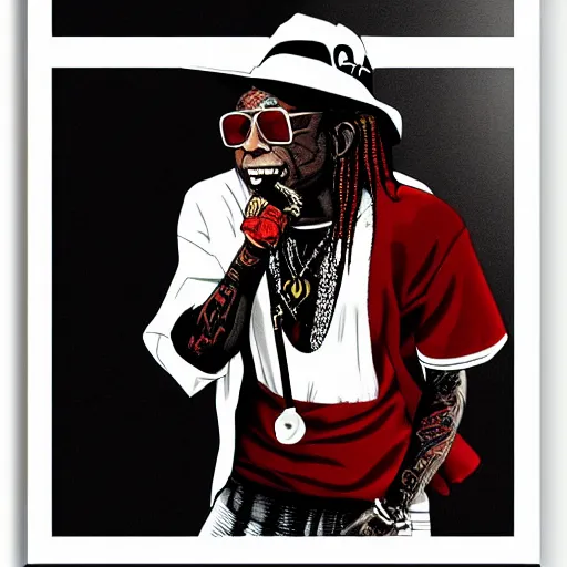 Image similar to lil wayne, 4 k, poster size, digital art, utamaro kitagawa style