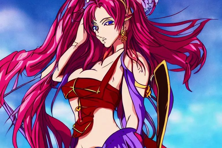 Image similar to character Lina Inverse from anime Slayers (1995 – 2009), anime style, trending on art station, fantasy,