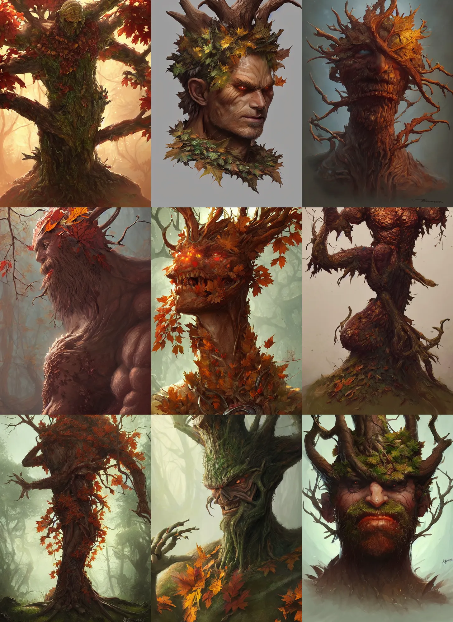 Prompt: autumnal treant, d & d, fantasy, portrait, highly detailed, digital painting, trending on artstation, concept art, sharp focus, illustration, art by artgerm and greg rutkowski and magali villeneuve