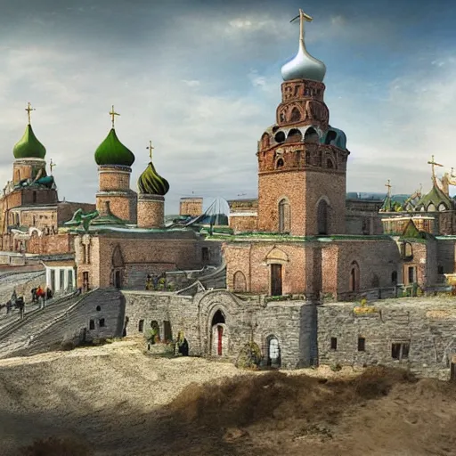 Prompt: ancient Russian city of Kitezh, concept art, photo of Breeze Kaze,