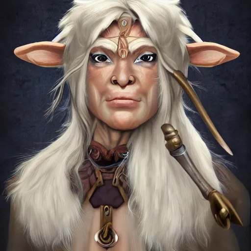 Image similar to fantasy portrait of an anthropomorphic cow woman warrior with brown and white hair, concept art