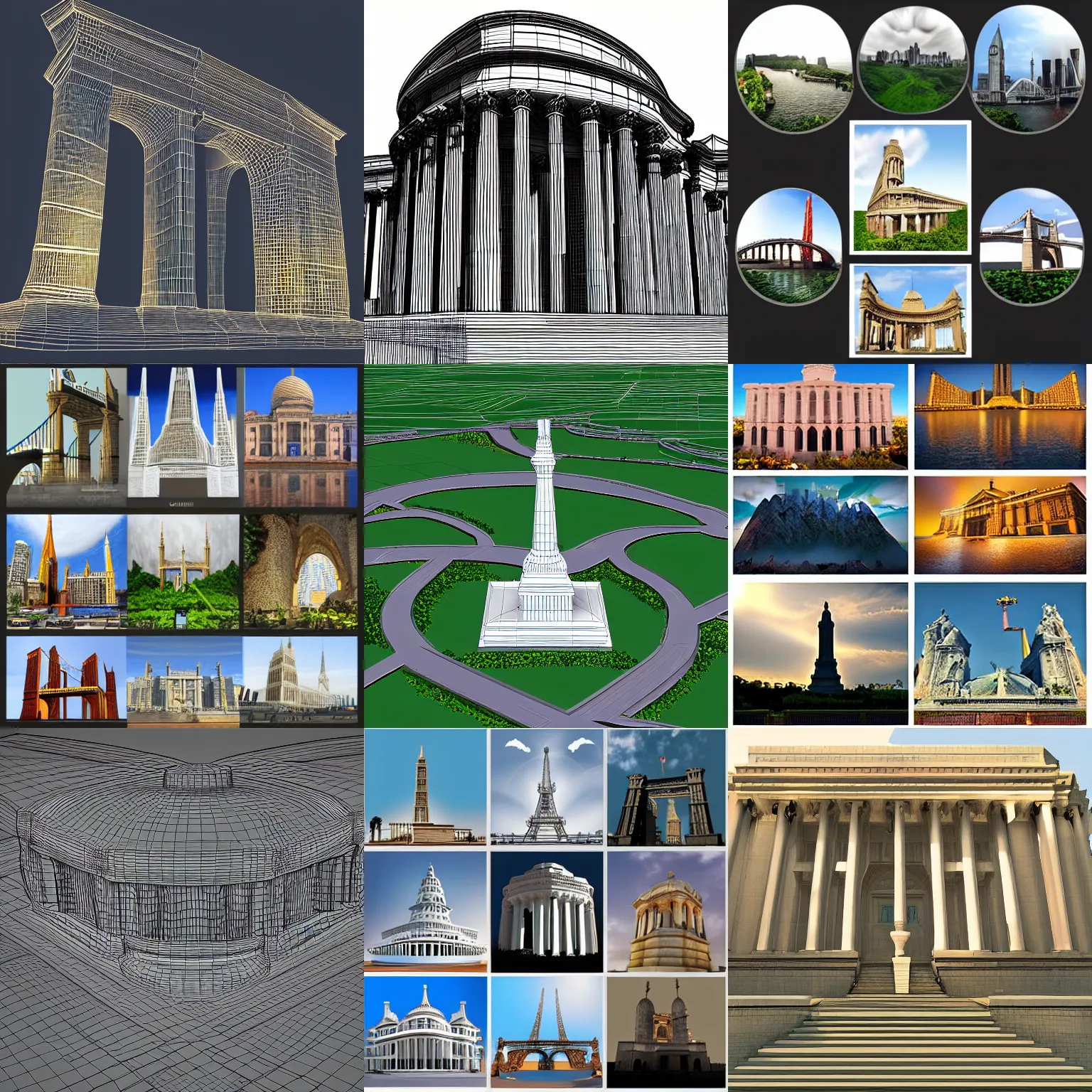 Prompt: A gallery of 3d vector images of famous landmarks