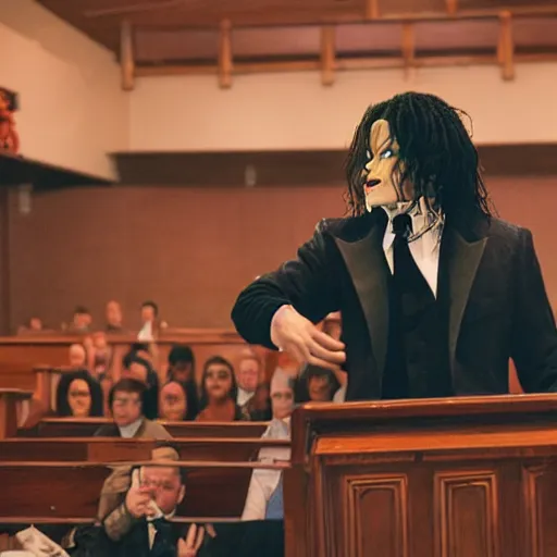 Image similar to cinematic still of Michael Jackson preaching at a Baptist Church in Detroit, close up, shallow depth of field, cinematic