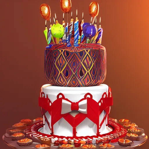 Image similar to an intricate render of a birthday cake with a red beard, unreal engine, rendered by Octane, 4k