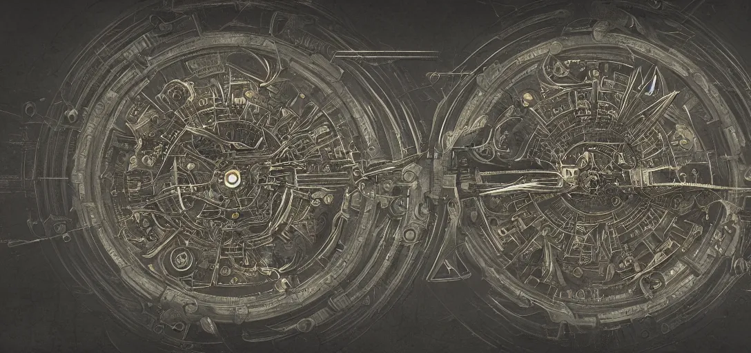 Prompt: symmetrical steampunk blueprint of a Perpetuum mobile, marginalia, symmetry, intricate Details, raphael lacoste, eddie mendoza, alex ross, concept art, matte painting, highly detailed, rule of thirds, dynamic lighting, cinematic, detailed, denoised, centerd, clean render