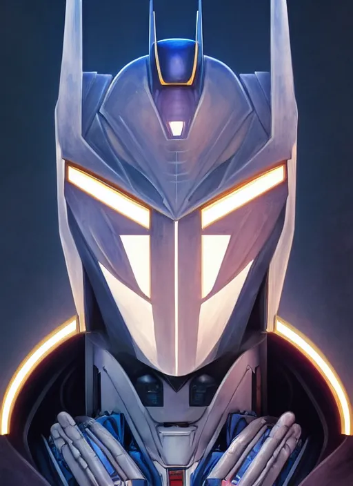 Image similar to symmetry!! portrait of a transformers robot acting as batman, intricate, elegant, highly detailed, digital painting, artstation, concept art, smooth, sharp focus, illustration, art by artgerm and greg rutkowski and alphonse mucha, 8 k